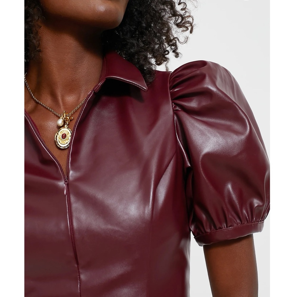 HYACINTH HOUSE Burgundy Front Zip Faux Leather Mini Dress - Picture 5 of 11
